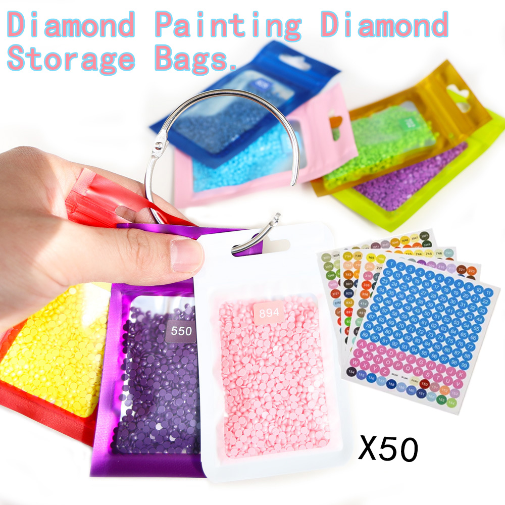 Reusable Zip Bag - 50pcs Diamond Painting Bead Storage Bags