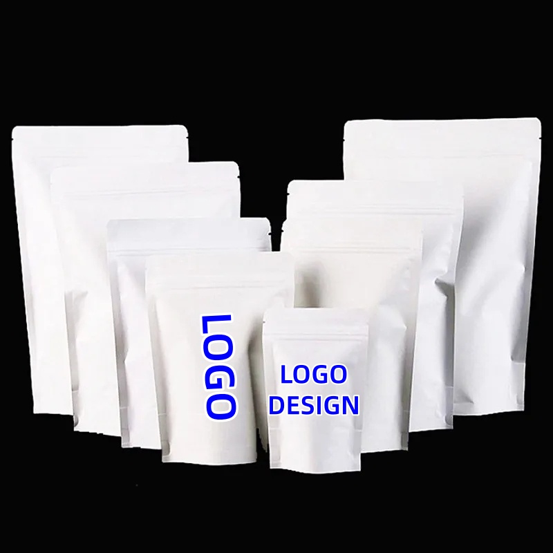 Reusable Zip Bag - 100pcs Wholesale Stand up White Paper