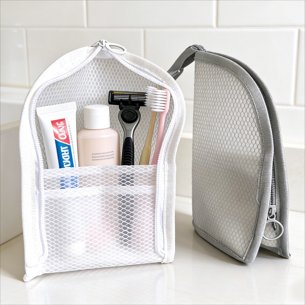Travel Packing Accessories - Mesh Toiletry Bag Breathable Quick Dry