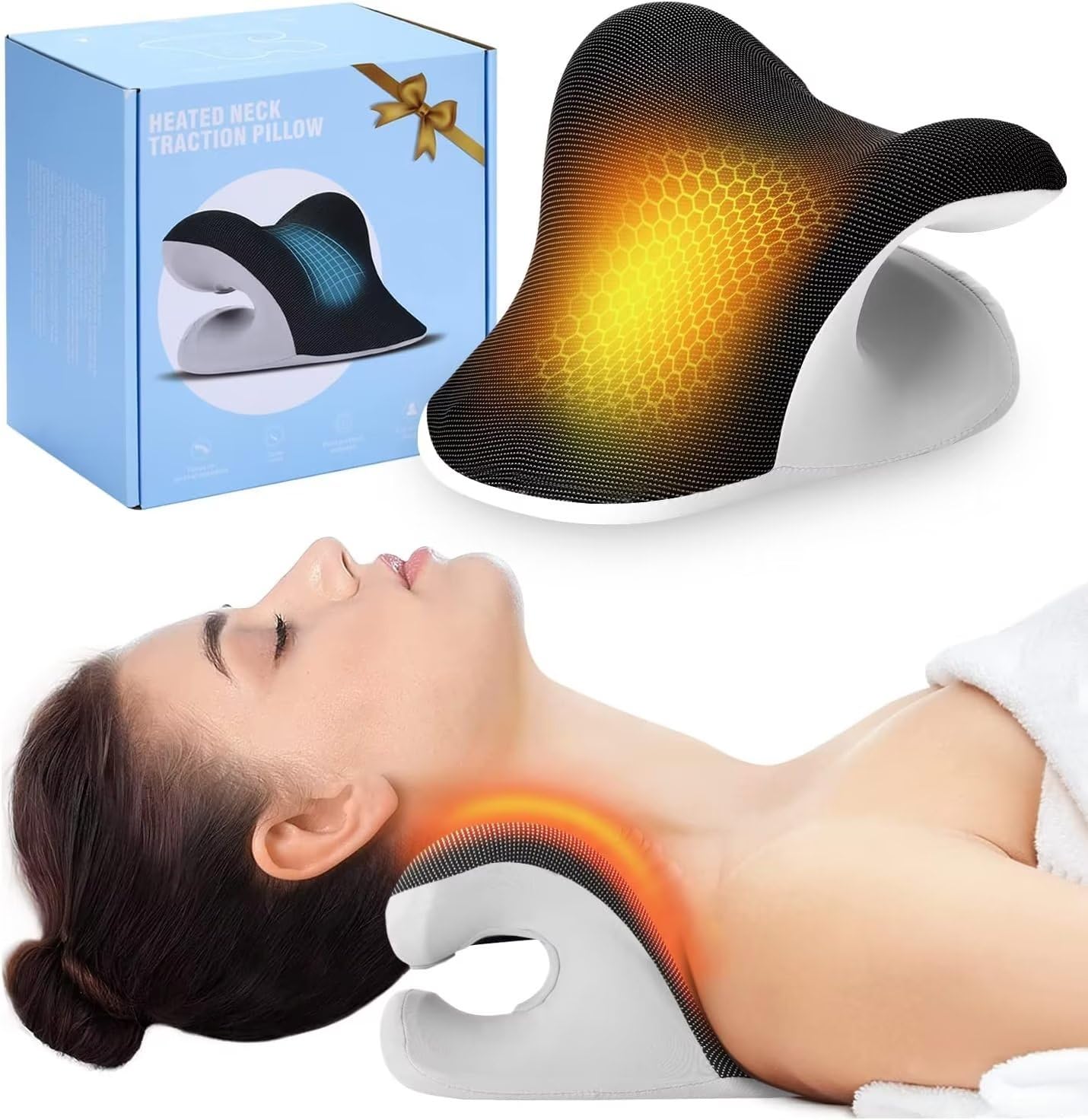 Neck Pillow Memory Foam - Heated Neck Stretcher Therapy Pillowcase, Head