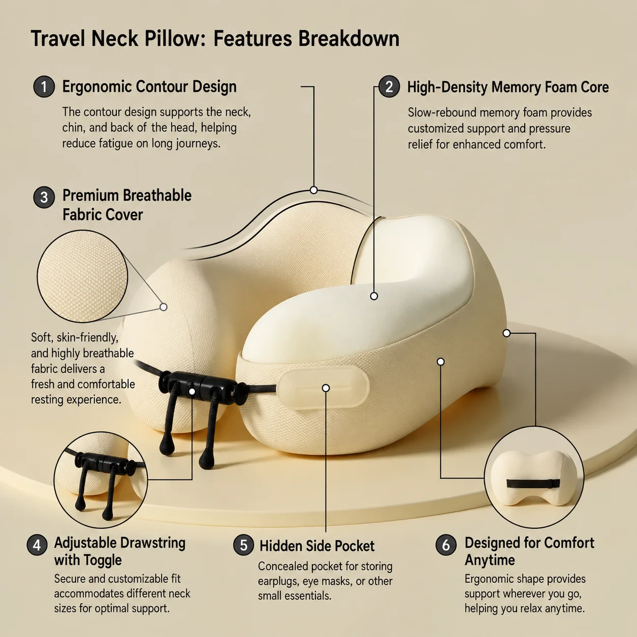 U-Shape Comfort Airplane Trave - Neck Pillow Memory Foam recension och pris